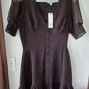 BB Dakota Red and Black Puff Sleeve Midi Dress